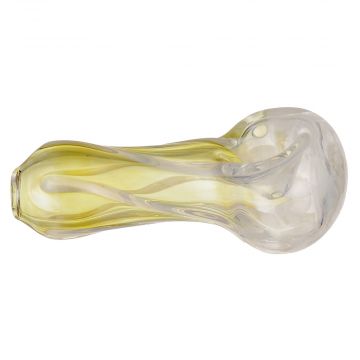 Glass Spoon Pipe - Silver Fume with Color Stripes and Worked End