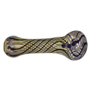 Glass Spoon Pipe - Silver Fume with Blue and White Stripes