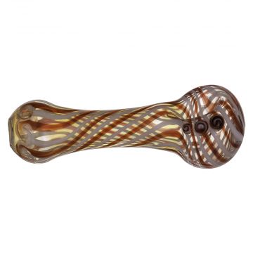 Glass Spoon Pipe - Silver Fume with Red and White Stripes