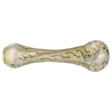 Glass Spoon Pipe - Silver Fume and Green Marbled Pattern