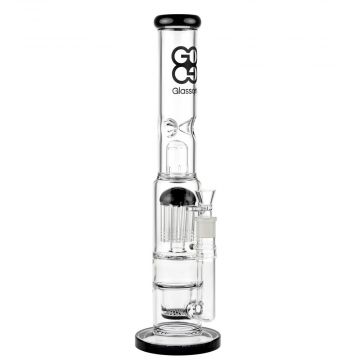 Glasscity Straight Ice Bong with Tree Perc and HoneyComb Perc | Black - Side View 1