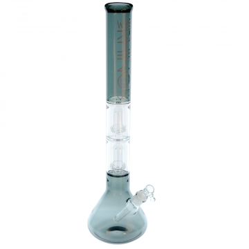 White Rhino Double Perk G/G Beaker Bong | Smoked - Side view 1