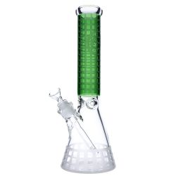 Hemp Leaf Beaker Base Ice Bong | 14 Inch | Green | Side view 1