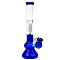 Black Leaf 4-arm Perc Bong with Ash Catcher | Blue - Side View 1