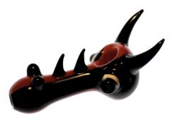 G-Spot Glass Spoon Pipe - Black and Red Glass with Black Spikes and Marbles