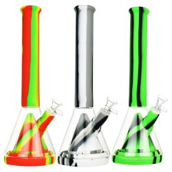 Showerhead Pyramid Perc Striped Silicone & Glass Water Pipe